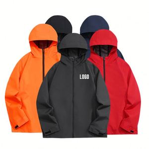 Veste de cyclisme imperméable coupe-vent unisexe à logo personnalisé, à capuche, simple couche, décontractée, avec fermeture éclair, pour le printemps et les activités de plein air - Product Image 1