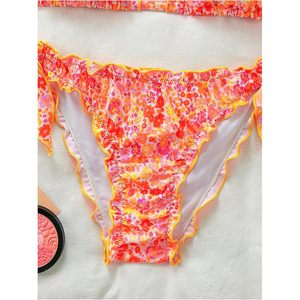 FOXA Women's 2 Piece Floral Print <b>Bikini</b> <b>Set</b> Ruffled Halter String Thong Swimsuit Bathing Suit - Product Image 4