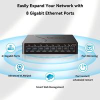 Switch Ethernet de Gestión de Páginas Web en la Nube, Gigabit de 8 Puertos, 10/100/1000 Mbps, Hub de Red con Función QoS