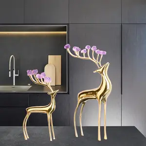 2023 Custom Purple Crystal Antler Pure Bronze Deer Ornaments for TV Cabinet Ornament