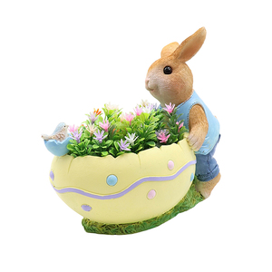 Statue en résine de lapin assis sur un champignon avec un bol en coquille d'œuf, décoration de jardin féerique, décoration de forêt fantaisiste, idéale comme pot de fleurs de bureau - Product Image 3