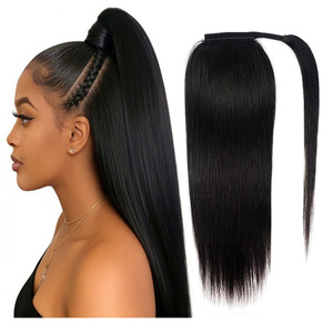 Queue de cheval en cheveux humains de 30 pouces, lisse, longue et volumineuse, à clipser, extension de cheveux de 60g pour femmes - Product Image 1