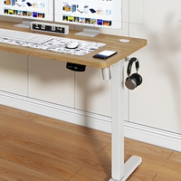 Bureau électrique assis-debout à cadre noir et finition bois, plateau deux pièces, hauteur réglable, moteur simple, 2 niveaux, pour bureau