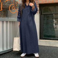 Robe chemise longue en jean à col revers et demi-boutonnage, manches longues, fente latérale, coupe ample et décontractée, grande taille pour femme