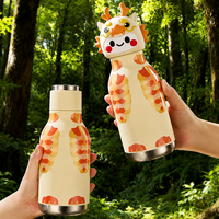 Bouteille d'eau personnalisée pour enfants en acier inoxydable 304 de 450 ml avec couvercle amovible en silicone souple à motif animal de dessin animé et paille, 100 % étanche