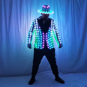 Wear Full Color LED Sequins Slim Suit Jacket Fashion Lighting Performance Wear For Senior Host Best Man Or Banquet Dance