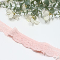 Dentelle élastique rose pâle de 3 cm de large, bordure étroite extensible pour lingerie, caraco, bralette, vêtements de nuit, décoration