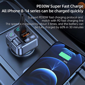 Xe <span class=keywords><strong>FM</strong></span> <span class=keywords><strong>Transmitter</strong></span> xe Bluetooth MP3 Máy nghe nhạc pd30w điện thoại di động sạc nhanh QC3.0 hiển thị kỹ thuật số xe sạc điện thoại - Product Image 5