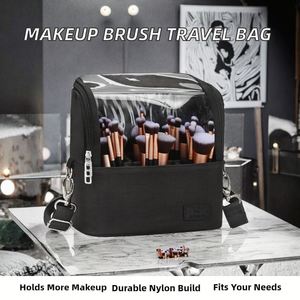 For <b>Professional</b> Large <b>Makeup</b> Brush <b>Case</b> Zipper Blank Adjustable Divider Stand-up Cosmetic Bag Travel Cup Artist Storage - Product Image 2