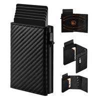 Dompet Kartu RFID Minimalis Tipis Lipat Tiga Serat Karbon Kustom Casekey untuk Pria dengan Tempat Kartu Pop Up Pintar