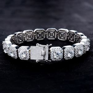 Joyería Fina, Pulseras Cubanas de Moissanita Cuadrada de 8/11 mm, Plata de Ley 925, Joyería de Moda HIPHOP para Jóvenes - Product Image 5