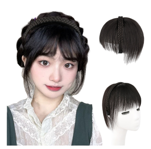 Bandeau de cheveux indiens Remy pour femmes, avec base en dentelle, nœuds invisibles et franges tressées intégrées pour usage quotidien - Product Image 1