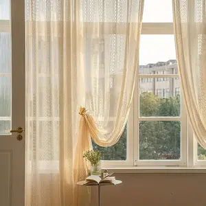 Amity Retro sala de estar decoración ojal encaje cortinas Jacquard hogar ojal cortinas