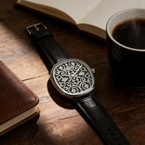 カスタムロゴ入りメンズクォーツ腕時計、合金＆レザーストラップ、ファッショナブルなパーソナライズデザイン、ユニークな文字盤の腕時計 - Product Image 5