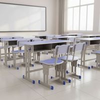 Ensemble de bureau et chaise double réglable pour étudiants avec tiroir et structure métallique pour l'étude en classe