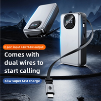 Chargeur rapide 65W avec logo personnalisé, batterie Li-polymère portable 20000 mAh, câble rétractable intégré, écran LED