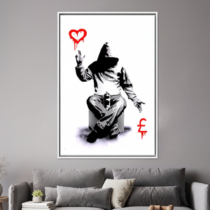 Elegant Printed <b>Canvas</b> Artwork: Banksy Style Urban Decor,WHITE <b>FRAMED</b> <b>CANVAS</b> - Product Image 3