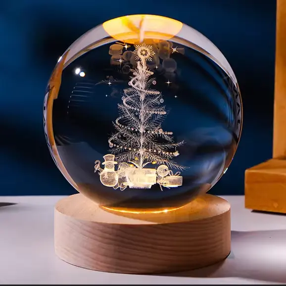 Lampe de nuit boule de cristal d'art 3D décoration boule de cristal lumineuse système solaire veilleuses LED décoration de bureau pour la maison