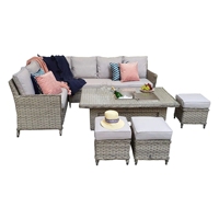 Ensemble de canapé d'angle 7 places en aluminium pour extérieur avec coussins, seau à glace et table, idéal pour cour et ferme, résistant à l'eau et aux UV