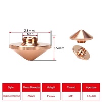 Buse de découpe laser 28 mm à double couche en cuivre chromé pour tête de découpe laser à fibre