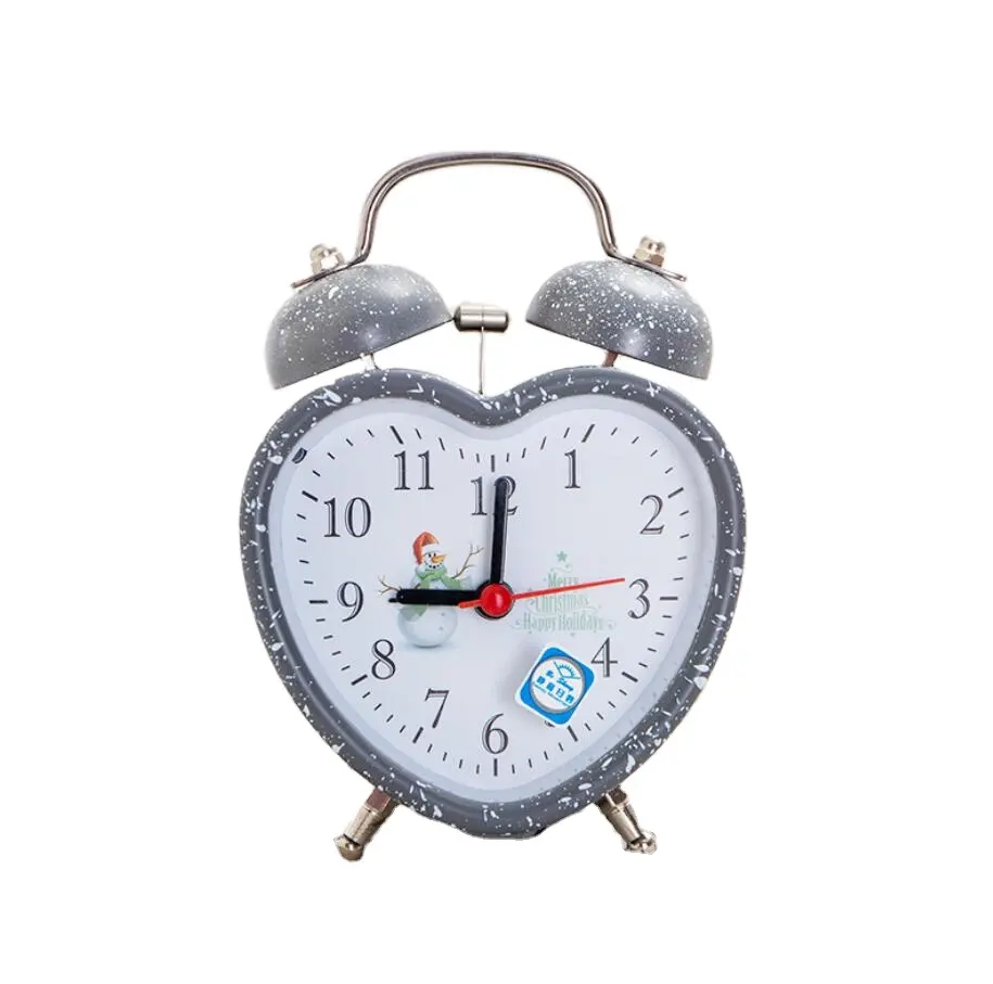Reloj de mesa mecánico clásico con forma de corazón, Mini campana doble pequeña, colorido