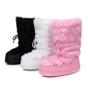 Bottes Y2K unisexe mi-mollet scintillantes à lacets, chaudes, antidérapantes, confortables et douces pour l'hiver et la neige - Product Image 1