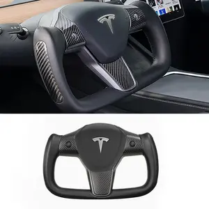 OEM Custom Tesla model 3 Y S X accessories 2021 2022 White Black Nappa leather plaid carbon fiber tesla yoke steering wheel