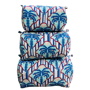 Set of 3 Bohemian Hand Block Printed Cotton Quilted Travel Cosmetic <b>Makeup</b> Pouch ( Set of 3 ) with Zipper Closure - Product Image 1