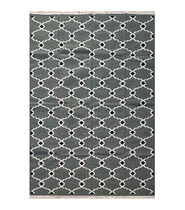 Alfombra Dhurrie de algodón tejida plana de artesanía tradicional, alfombras y juegos de área con patrón geométrico sostenible para comedor - Product Image 1