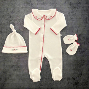 Regalo di Natale per Neonati, Completo in Cotone Biologico con Bordo Picot Rosso 0-3 Mesi, Outfit Personalizzato per il Ritorno a Casa 2025 - Product Image 1