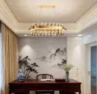 Classique moderne luxe fer or Villa mariage cristal LED lustre lumière hôtel salle à manger réglable hauteur suspension lampe