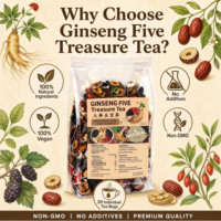 Thé aux Cinq Trésors au Ginseng 150g 30 Sachets en Sachet Transparent Mélange Herbal Personnalisable OEM de Maca Noire, Baies de Goji, Dattes Rouges et Mûres