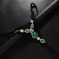 Chaîne de corps en strass, string en forme de cœur, sexy, culotte mature, bijoux, micro-string vert brillant pour femmes