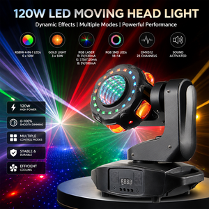 Projecteur de scène MOKE multi-effets 120W RGBW à tête mobile, avec fonctions boule disco, faisceau et stroboscope, éclairage DJ DMX pour mariages, clubs, discothèques et scènes DJ - Product Image 1