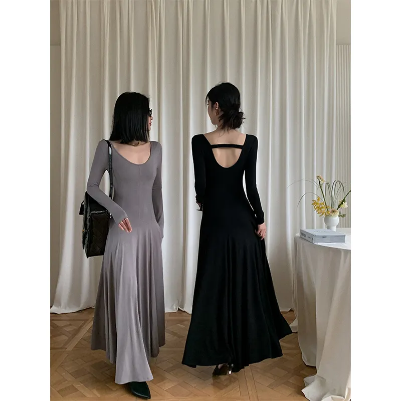 LELART 13th Row 2023 Spring New French Elegant Backless Slim U Neck Long Sleeve Dress cheap women tops