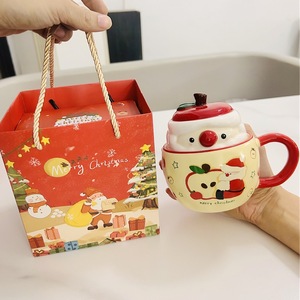 Tasses de Noël créatives en céramique avec couvercles, design tendance et esthétique, pour café et eau - Product Image 2