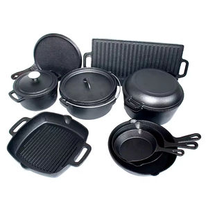 9-Piece Black Cast <b>Iron</b> Cookware Set Non-Stick Kitchen Pot American Design Metal Material - Product Image 5
