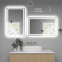 Miroir de salle de bains LED intelligent à éclairage rectangulaire à bas prix personnalisé en usine avec affichage de l'heure de désembuage et Bluetooth