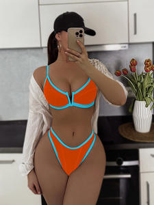 Maillot de bain string pour femme RUIQUWIN, col en V, maintien élevé, bande latérale, dos nu, coupe ajustée, pour la plage, les vacances, la mer - Product Image 2