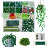 Kit de perles en verre vert pour plantes, perles en forme de feuilles et de fleurs pour la création de bijoux et l'artisanat DIY