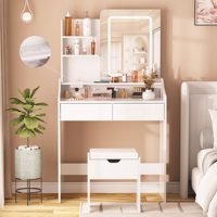 Bureau de coiffeuse vintage blanc avec tiroirs Coiffeuse de maquillage en bois noir moderne Petite coiffeuse pour chambre à coucher avec miroir