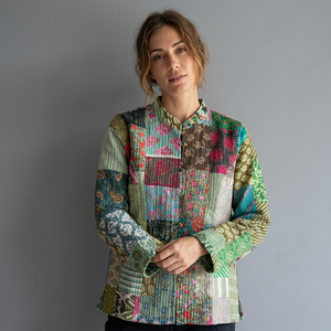 Quilted <b>Patchwork</b> <b>Jacket</b> Women's Mandarin Collar Full Sleeve Cotton Autumn Style Regular Length Buttons Closure gift for her - Product Image 1