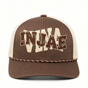 Casquette Trucker Injae en Maille Marron Beige avec Lettres Brodées sur le Panneau Avant, Réglable, Unisexe, 6 Panneaux, Style Décontracté - Product Image 1