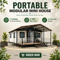 Casa Contenedor Prefabricada Moderna y Expandible con Techo Inclinado, Porche y Varios Materiales de Pared para Jardín, Campamento o Casa de Huéspedes