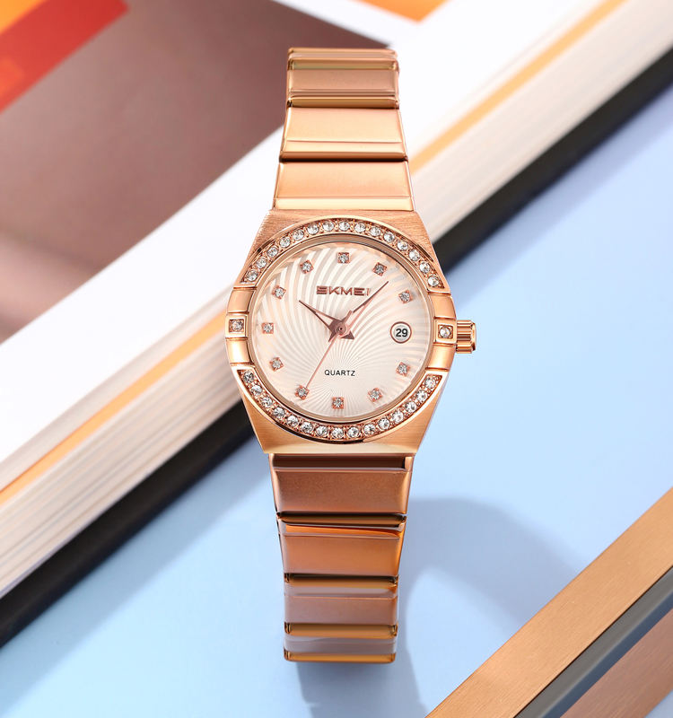 Lady Quartz Watch Skmei 2342 Stainless Steel Strap 30 Meters Waterproof Luxury Women Wristwatch