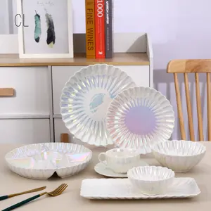 Hot Selling New Ceramic Geschirr Kreative bunte Blumen form Dinner Set Perle glasierte Keramik Geschirr Set