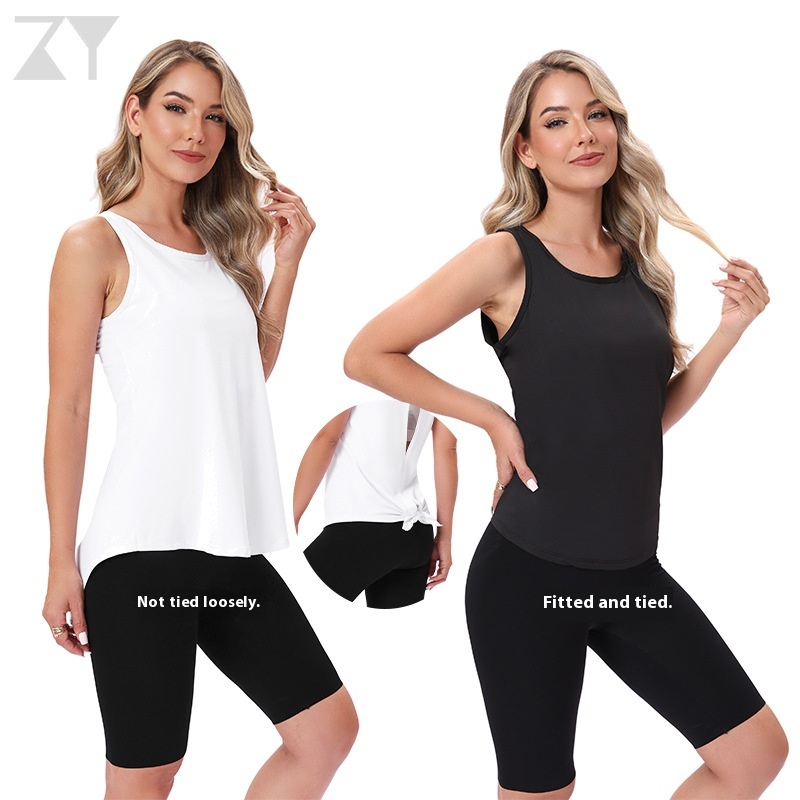 Women's Casual Summer Sports Vest Knitted Quick-Drying Sleeveless Yoga Hollow Design Loose Blouse Running Fitness Short