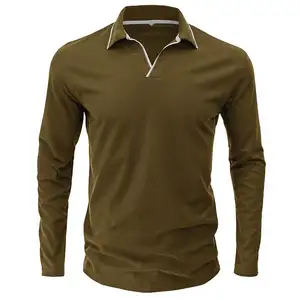 Polo men's t-shirt 2023 autumn and winter new V-neck solid color POLO shirt foreign trade men's long-sleeved tops