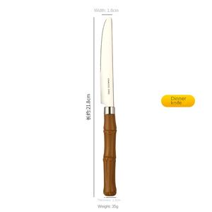 HPB0326 Ensemble de couverts créatifs avec manche imitation bambou, comprenant cuillère à dessert, couteau à steak et fourchette à salade - Product Image 5