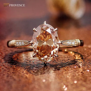 Anillo de Oro de 14k/18k con Moissanita Ovalada de 2 Quilates Color Champán, Anillo de Compromiso, Anillo de Boda, Regalo de San Valentín - Product Image 1